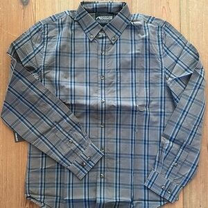 Mountain Khakis Men's Gray and Blue Plaid Button Down Shirt